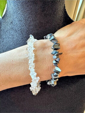 Black & Clear Beaded Bracelet Set
